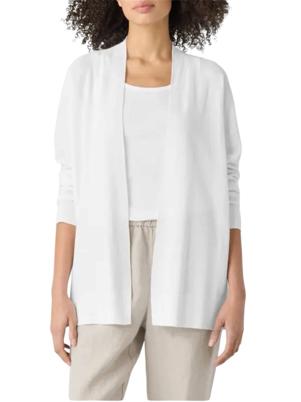 NWT Eileen Fisher Organic Linen-Blend Long Cardigan - White - L